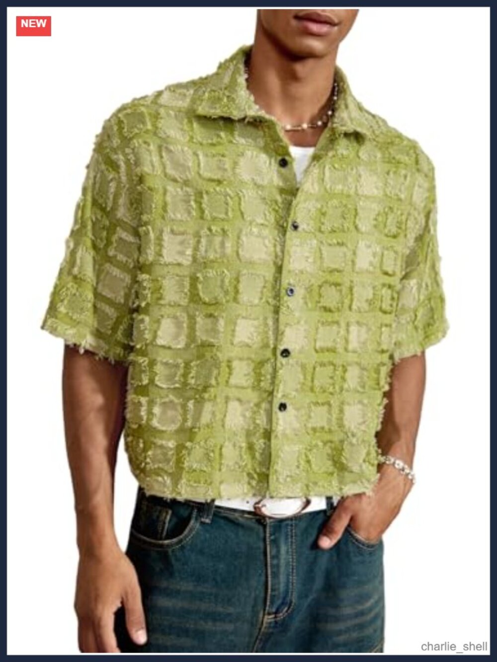 Men's Plaid Button-Up Crop Shirt Short Sleeve Y2K Streetwear